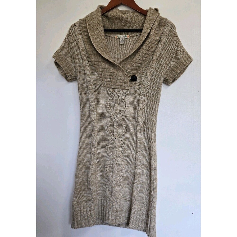 Love Change Sweater Dress Womens L Tan Cableknit Preppy Academia Goblincore